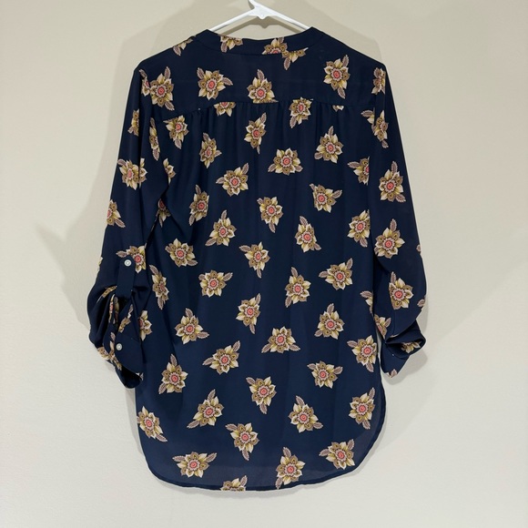 Loft Navy Floral Flow Long Sleeve Blouse Size XS - Picture 2 of 9